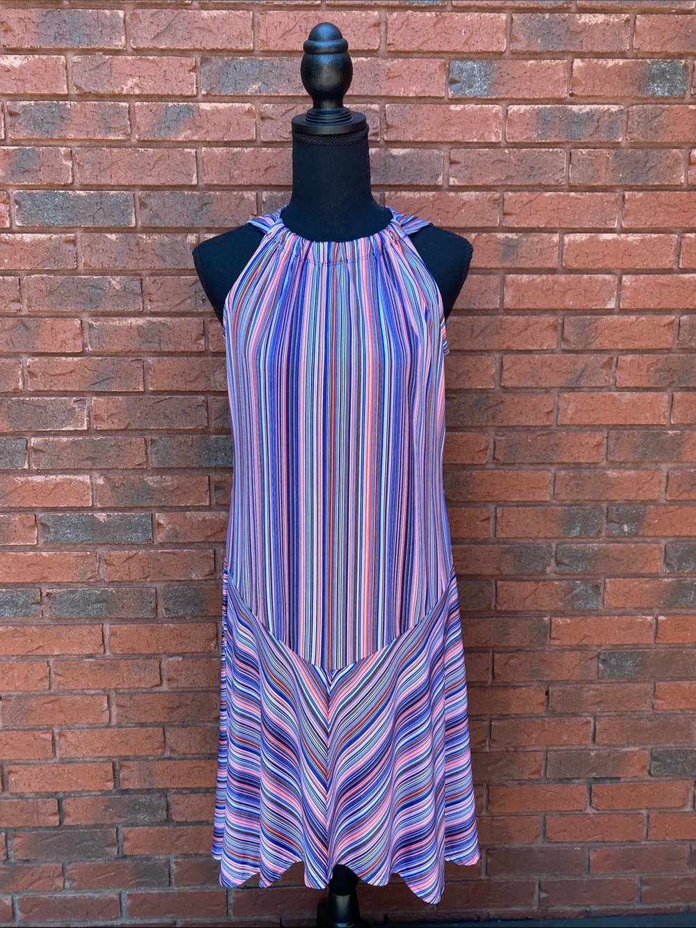Sleeveless Multicolor Striped Halter Dress S
